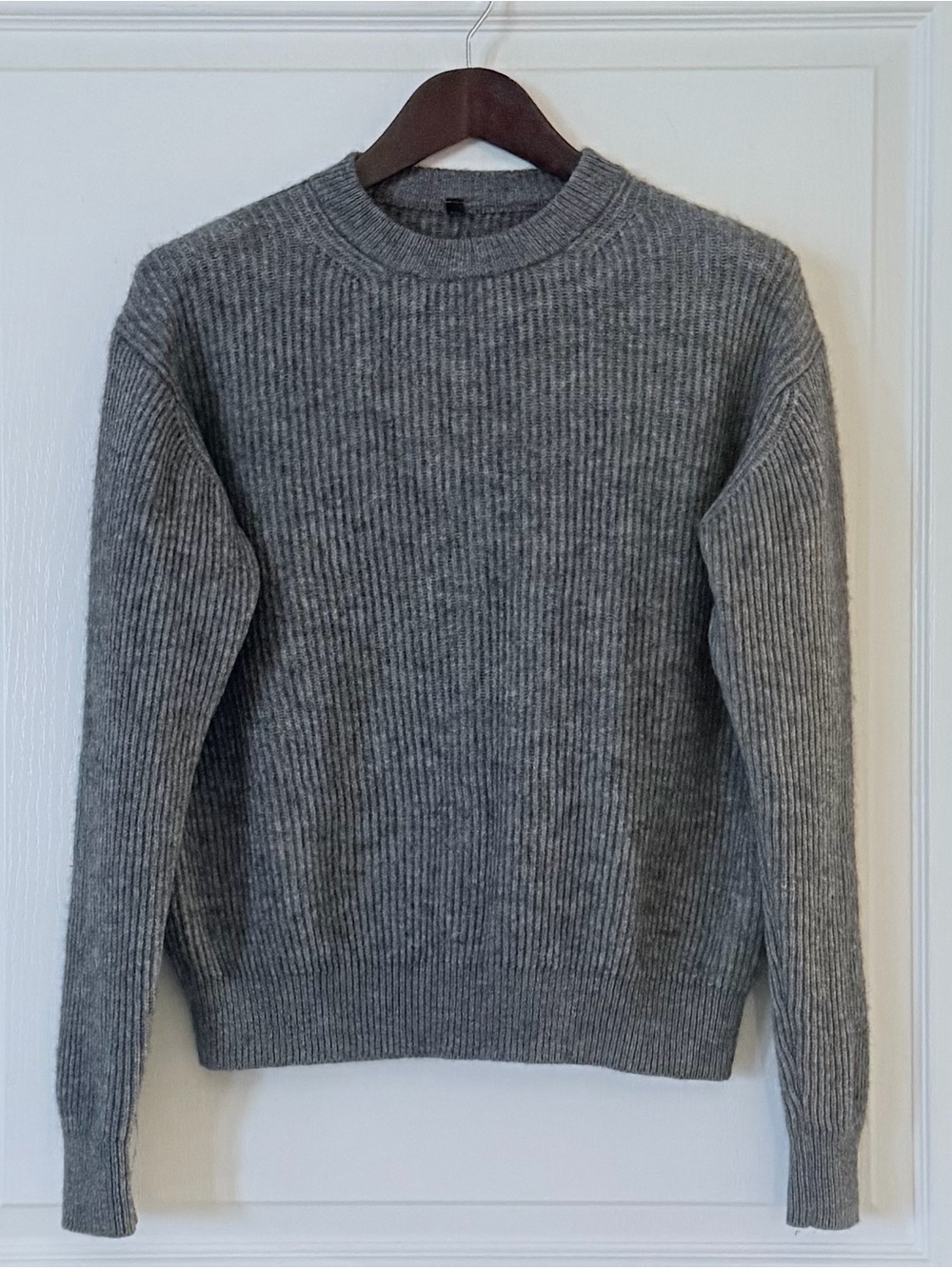Ribbed Crewneck Sweater in Gray Wool/Yak